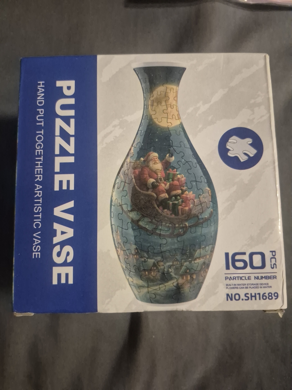 Blue 3D Puzzle Vase 160-Piece Santa Sleigh Design.